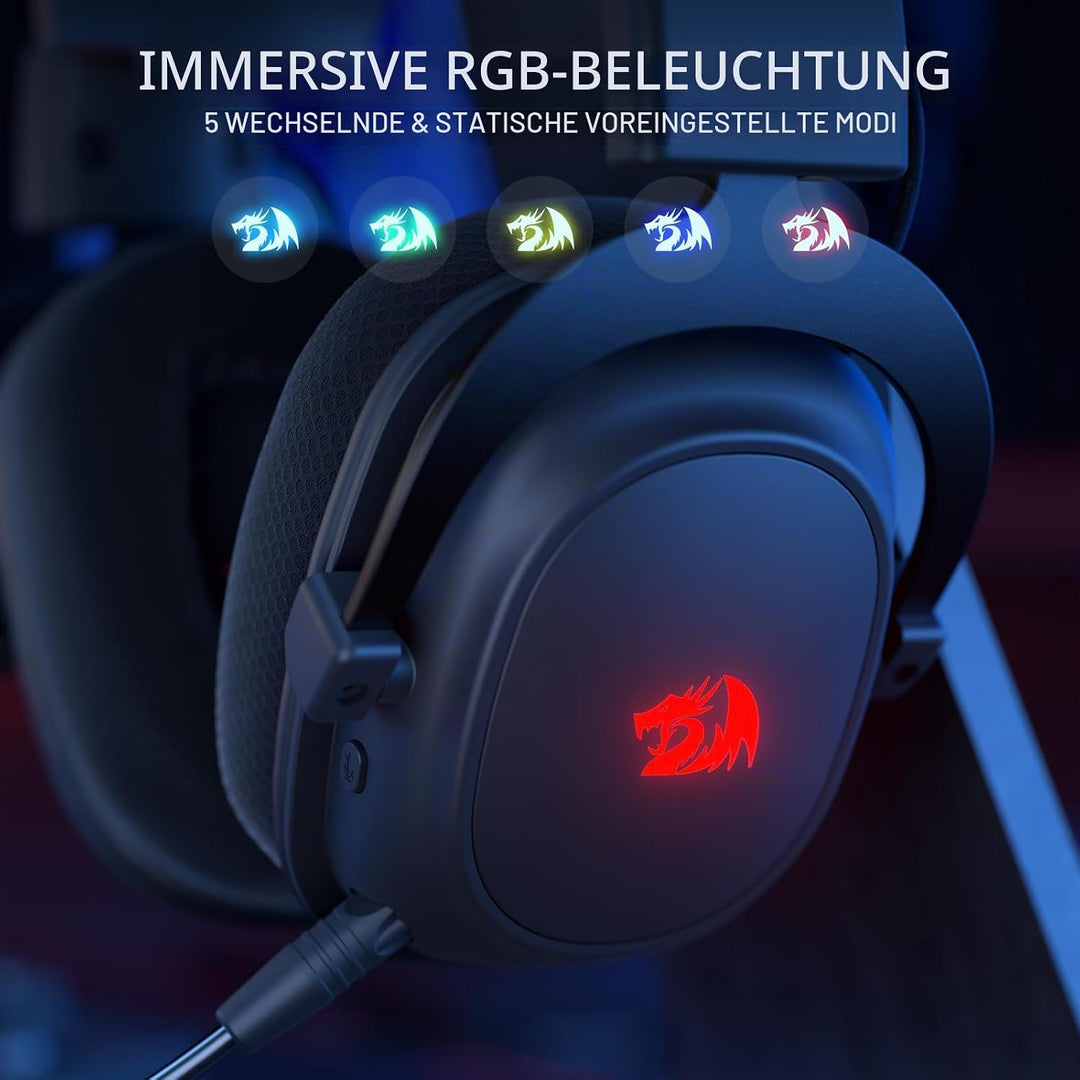 Redragon H510 Zeus-X RGB Kabelloses Gaming-Headset – 7.1 Surround Sound – 53 mm Audio-Treiber-Ohrpol