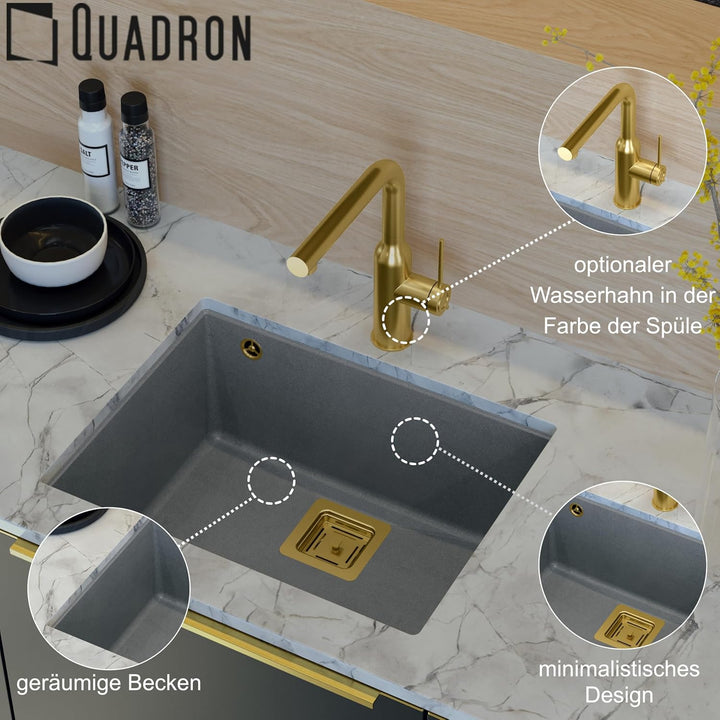 QUADRON | DAVID 50 | Granitspüle | Masse: 55 x 42 x 22,5 cm | 1-Kammer-Unterbauspüle | Schrankunterb