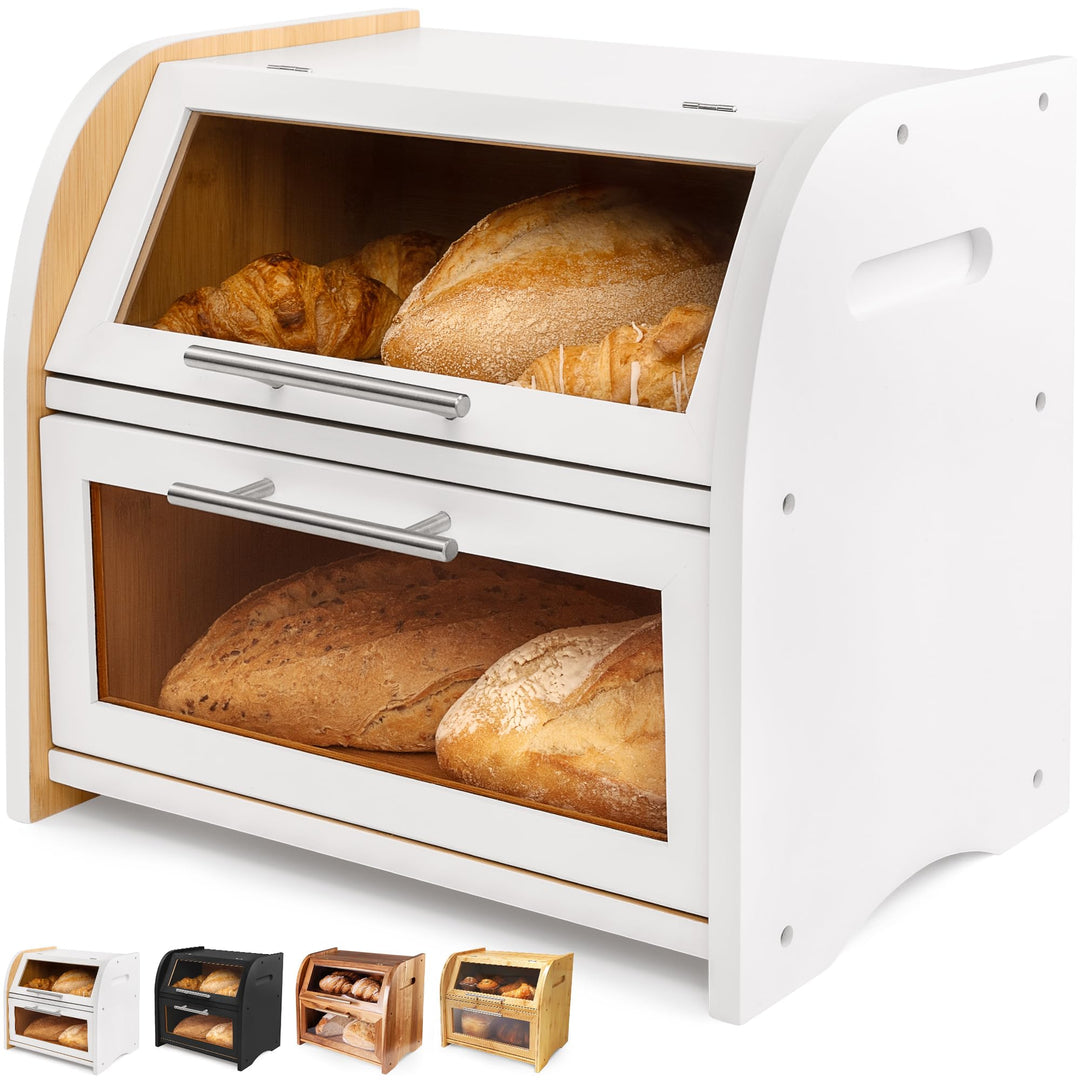 Apace Living Arise Bambus Brotkasten mit Belüftung, Grosser Brotaufbewahrungsbehälter, 2 Regale und