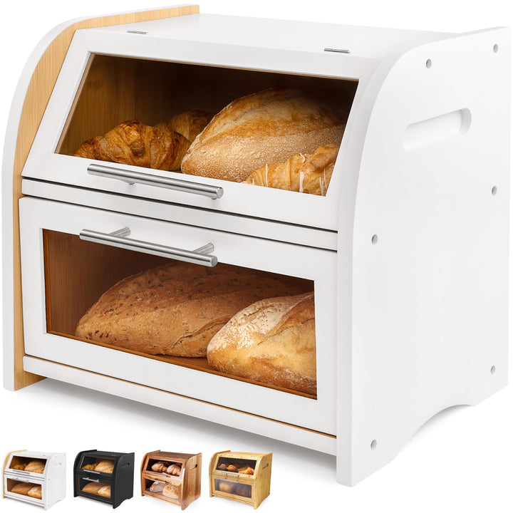 Apace Living Arise Bambus Brotkasten mit Belüftung, Grosser Brotaufbewahrungsbehälter, 2 Regale und