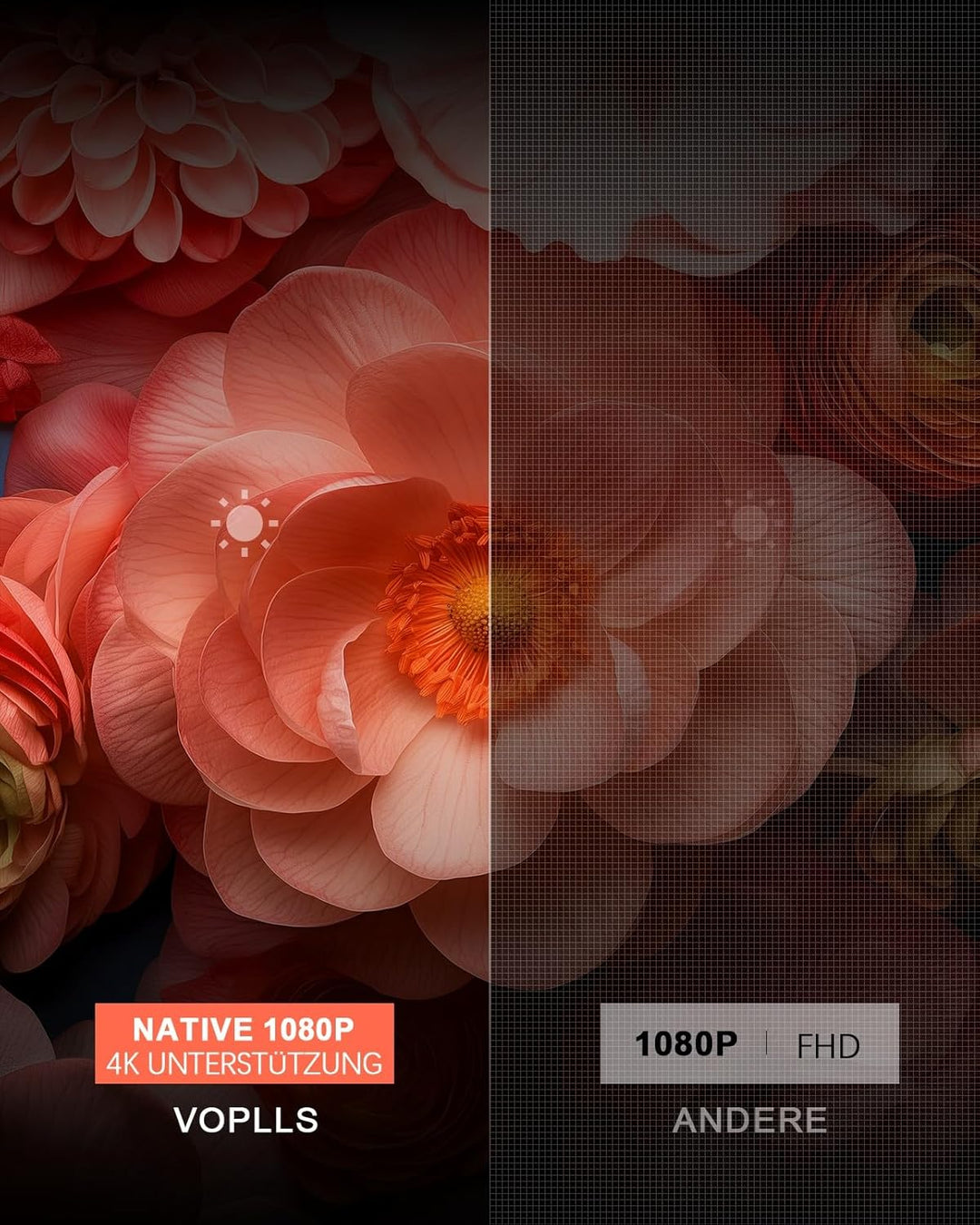 Mini Beamer【Autofokus/Trapezkorrektur】 Projektor 1080P Full HD 500ANSI WiFi6 Bluetooth 4K Unterstütz