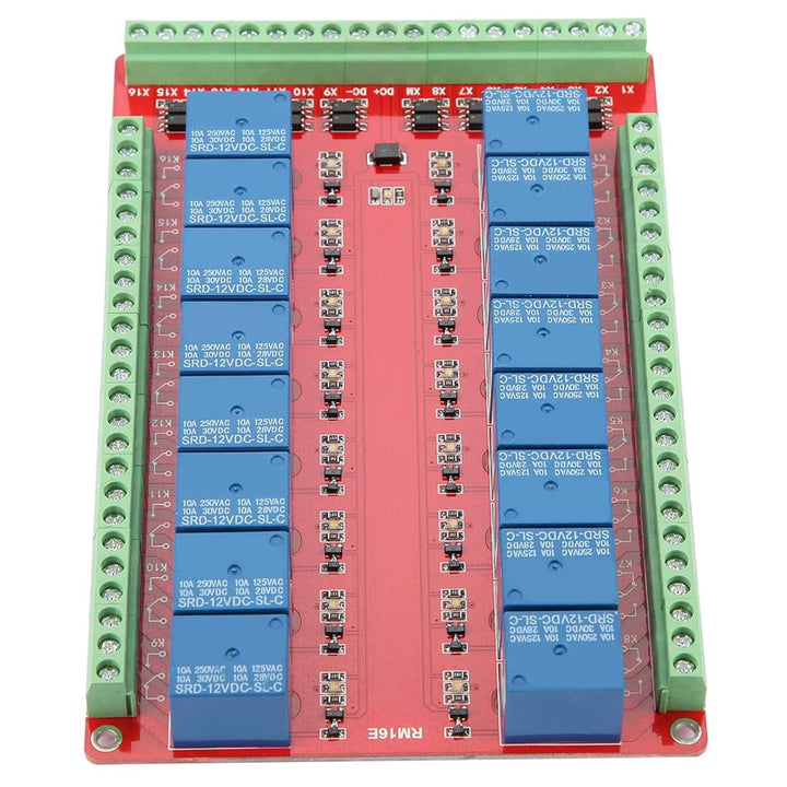 Relaisplatine, 16-Kanal-Relaismodul Schnittstellenplatine High Low Level Trigger DC 5/12/24V Schnitt