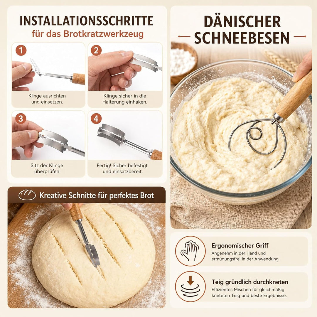 29-teilig Brotback Set mit Gärkörbchen, Sauerteig Zubehör | Faltbare silikon-körbe, teigwerkzeuge, b
