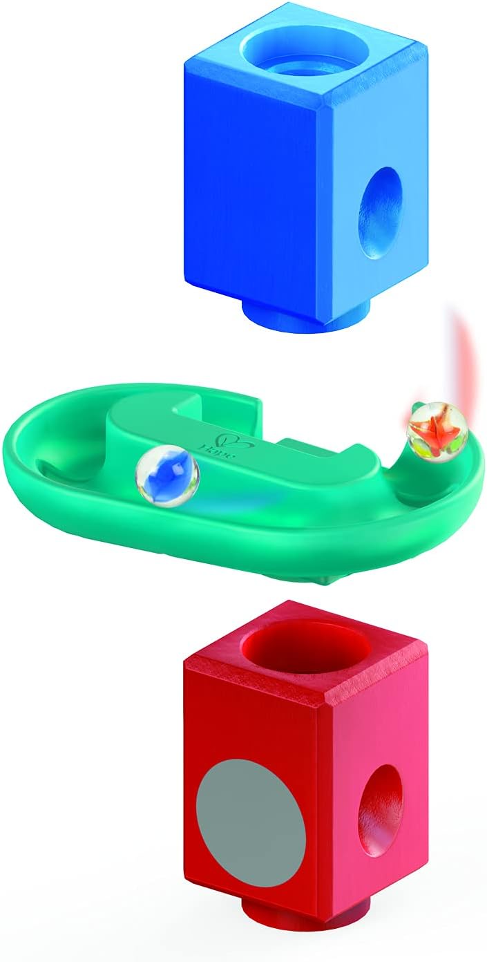 Hape E6020 Medium Set Quadrilla, Kugelbahn mit 44 Bauteilen aus Holz und 50 Murmeln, ab 4 Jahren & E