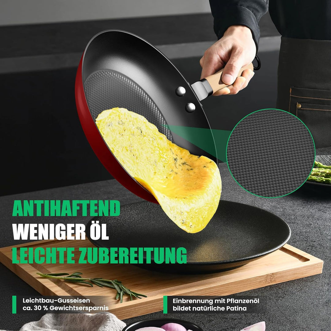 YUTANN Pfanne Gusseisen 20 cm, Bratpfanne Aus Massivem Gusseisen, Gleichmässige Wärmeverteilung, Abn