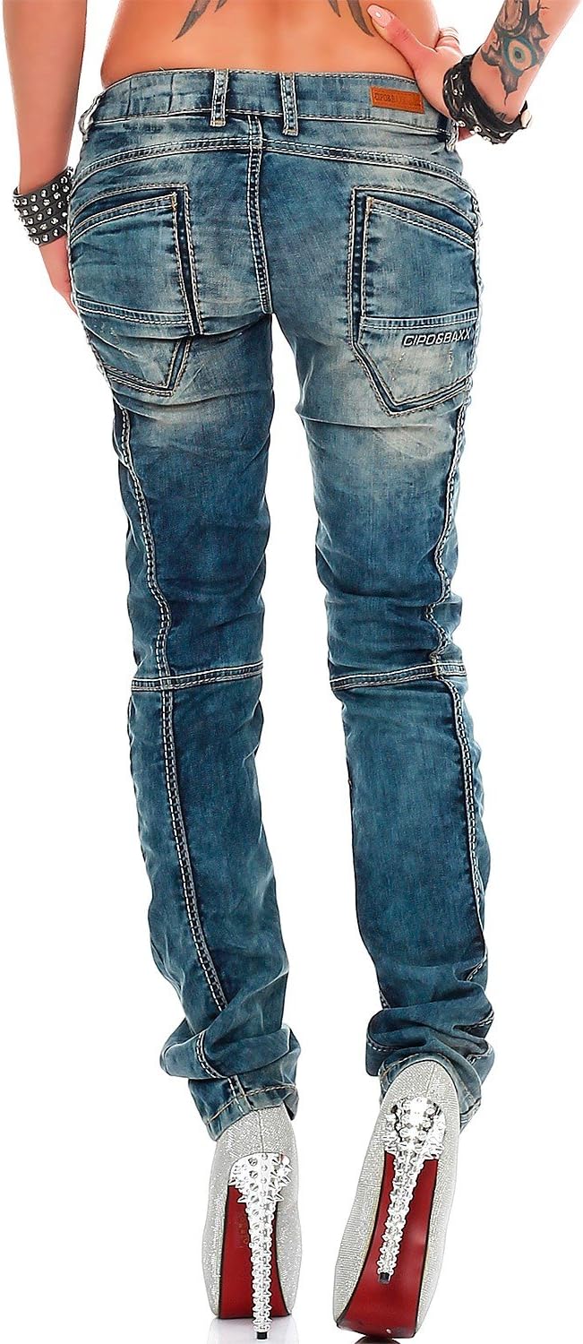 Cipo &amp; Baxx Damen Jeans Hose Hüftjeans Skinny Slim Fit Stretch 25W / 30L Blau - 14, 25W / 30L Blau -