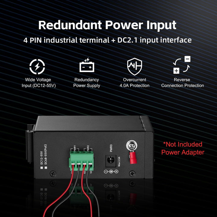 MokerLink 8-Port-Industrie-DIN-Schienenschalter, 8 x 10/100 Mbit/s Ethernet-Ports, Reichweite 250 m,