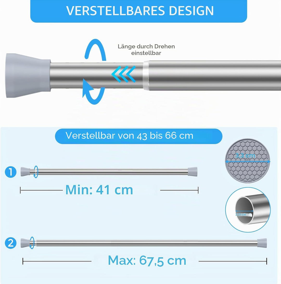 AIZESI 1 Stück Gardinenstange ohne Bohren 40-70cm Ø22mm, Teleskopstange zum Klemmen Klemmstange für