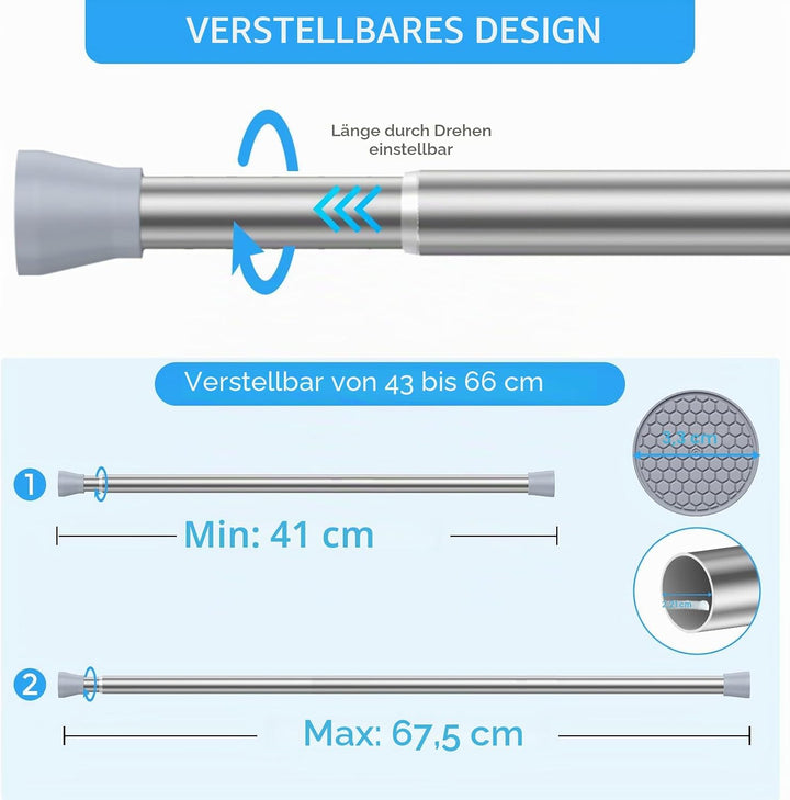 AIZESI 1 Stück Gardinenstange ohne Bohren 40-70cm Ø22mm, Teleskopstange zum Klemmen Klemmstange für