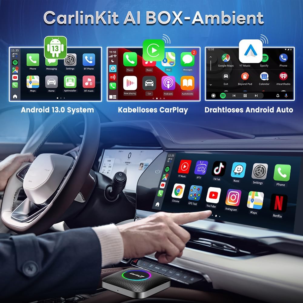 CarlinKit Wireless Carplay/Android Auto AIBox LED Version, geeignet für Fahrzeuge mit kabelgebundene