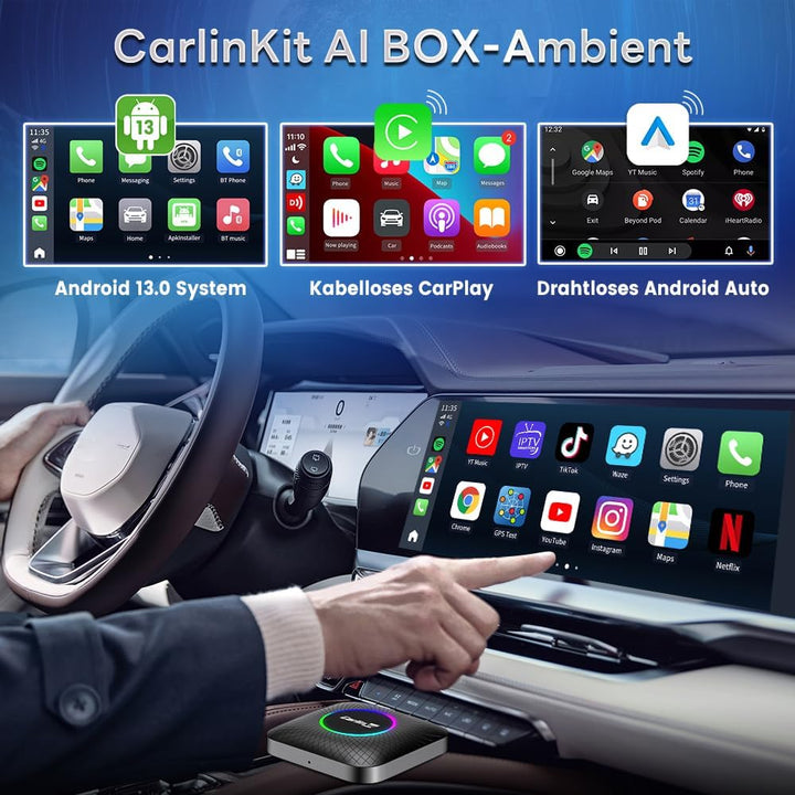CarlinKit Wireless Carplay/Android Auto AIBox LED Version, geeignet für Fahrzeuge mit kabelgebundene