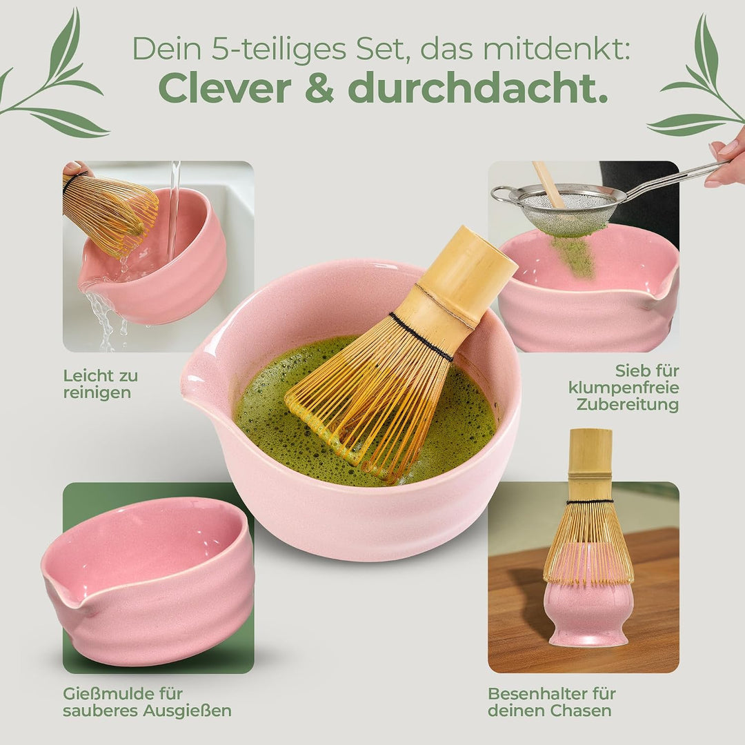 comforder Matcha Set mit Besen – Komplett mit Matchaschale mit Ausgiesser, Chasen, Halter, Löffel un