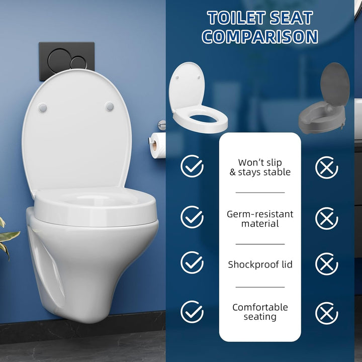WC Sitzerhöhung 7.5cm inkl. Absenkautomatik für bequemes Sitzen&Aufstehen | Erhöhter Toilettensitz a
