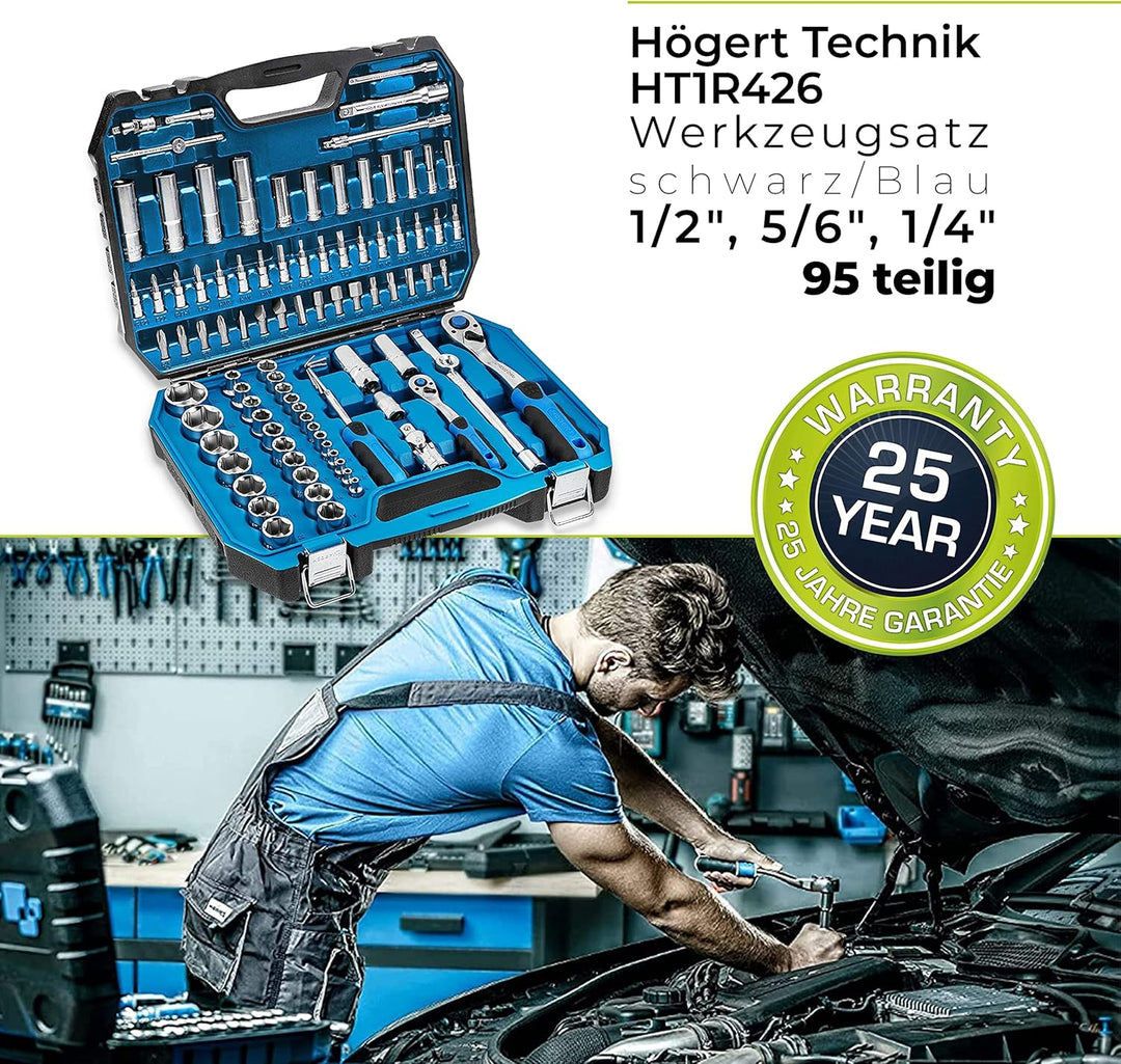 Högert Technik - Werkzeugset I Steckschlüssel, Bits und Zubehör I Hochqualitativem Legiertem Cr-V-St