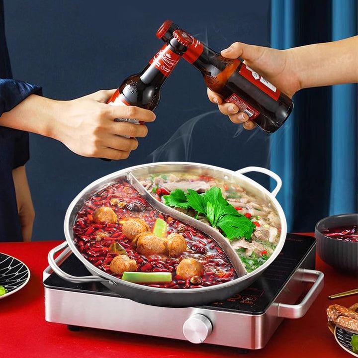 Leopacat Hot Wok Topf Hotpot, Hotpot Topf, 2 Kammern Dualer Hot Pot Doppelgriff Kochgeschirr Hot Pot