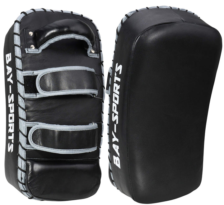 BAY Sports Leder Thai TECH 2020 Arm-Pratzen, Handpratzen, Armschlagpolster, vorgekrümmt, schwarz, Pr