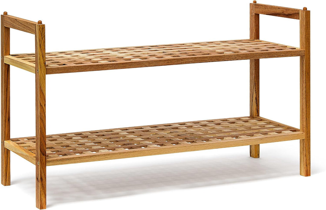 Relaxdays 4 x Schuhregal Walnuss im Set, Schuhaufbewahrung stapelbar, Schuhablage mit je 2 Etagen, o