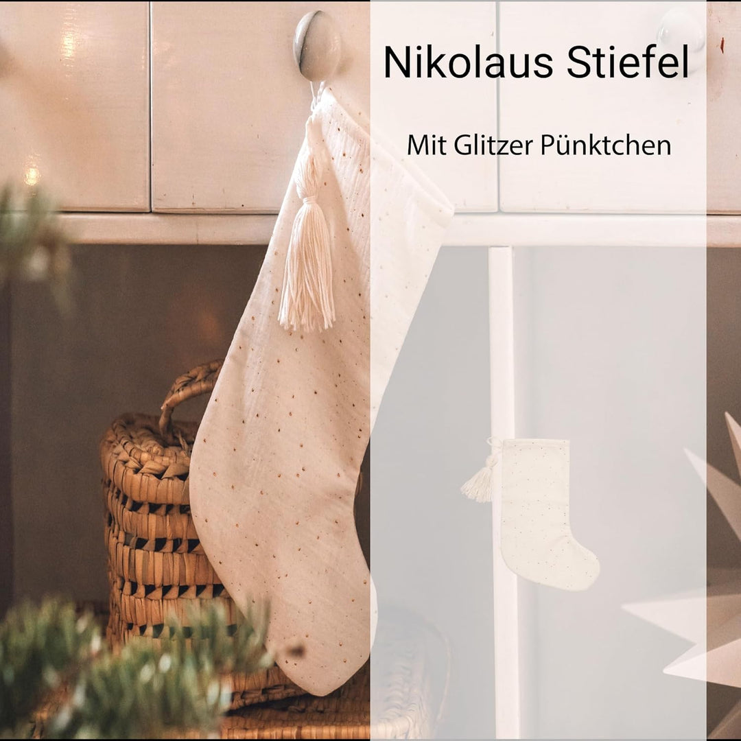 kikadu Nikolausstiefel Sparkling - Aus 100% GOTS zertifierter Bio-Baumwolle, mit Glitzerpünktchen, z