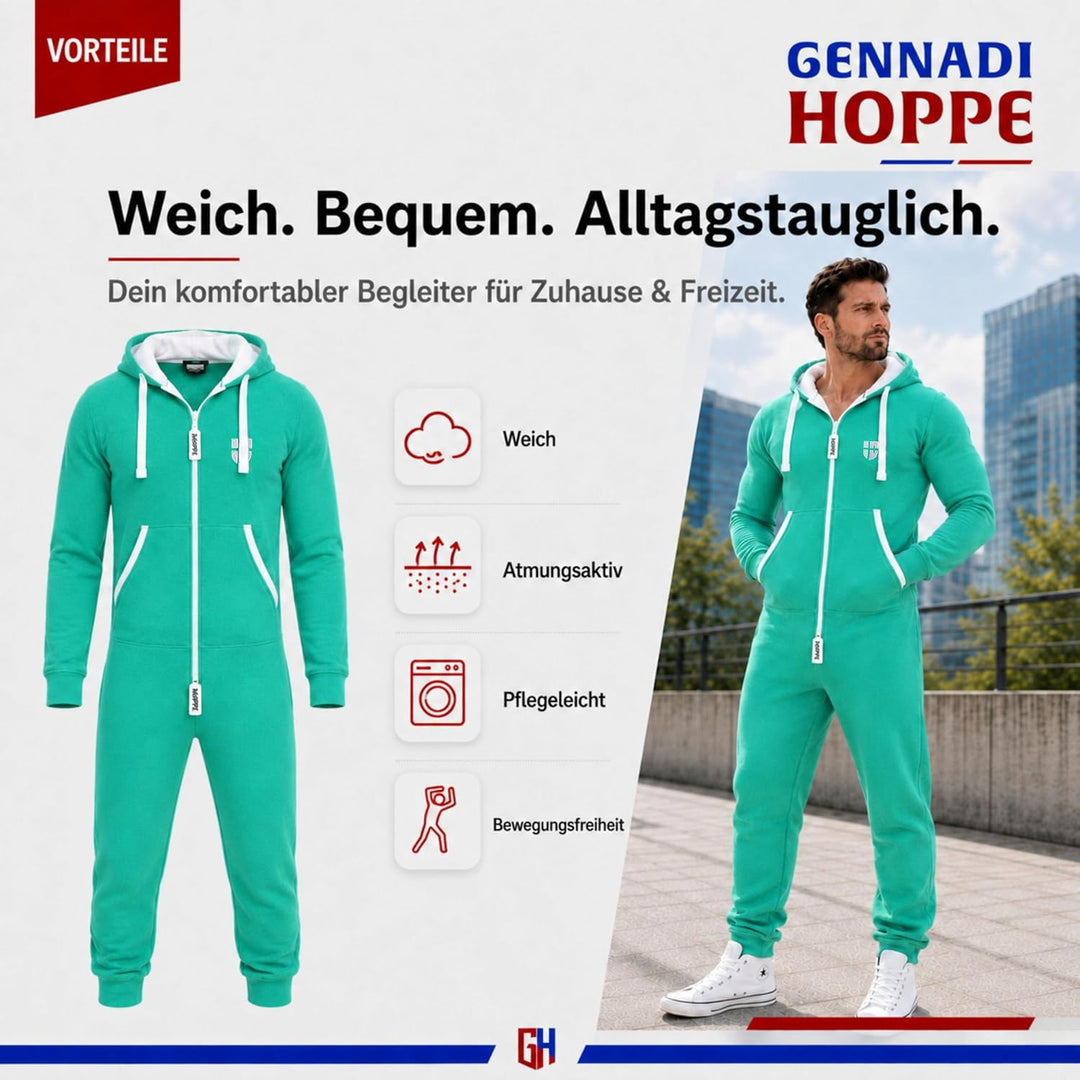 Gennadi Hoppe Herren Jumpsuit Onesie Jogger Einteiler Overall Slim Fit S Grün (Green), S Grün (Green