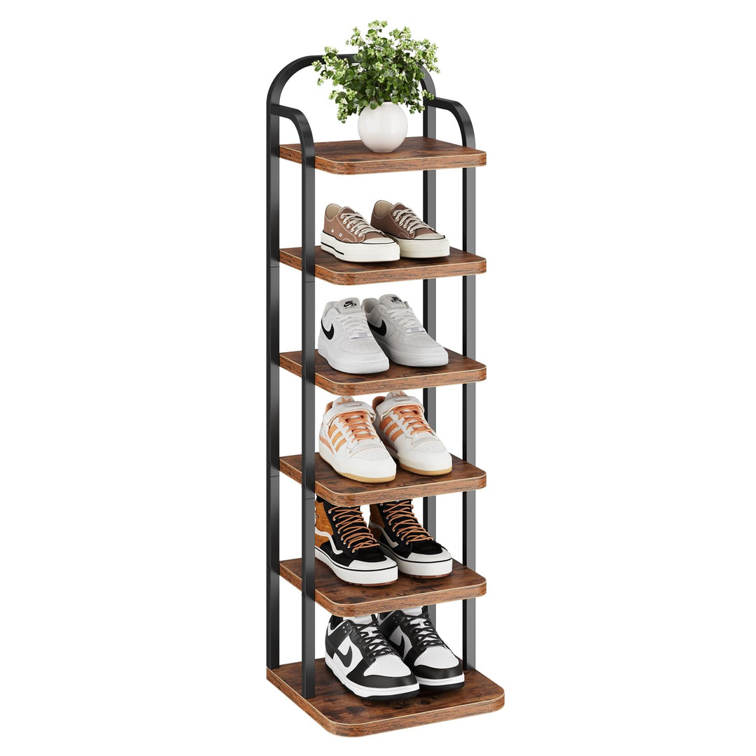 Dripex Vertikales Schuhregal mit 6 Ebenen, Schuhablage schmal Metall, Verstellbar Ablage, platzspare