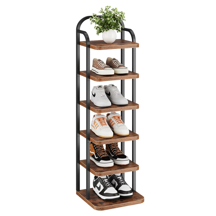 Dripex Vertikales Schuhregal mit 6 Ebenen, Schuhablage schmal Metall, Verstellbar Ablage, platzspare