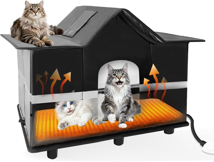 Homegroove Beheiztes Katzenhaus Outdoor - Winterfests Isoliertes Katzenhaus für Draussen mit Heizpad