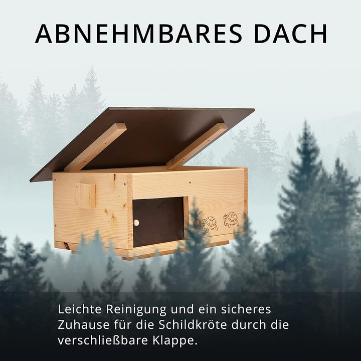 Premium Schildkrötenhaus aus 20mm Vollholz (SH3) - Wetterfest mit Boden und Schiebetür inc. verstell