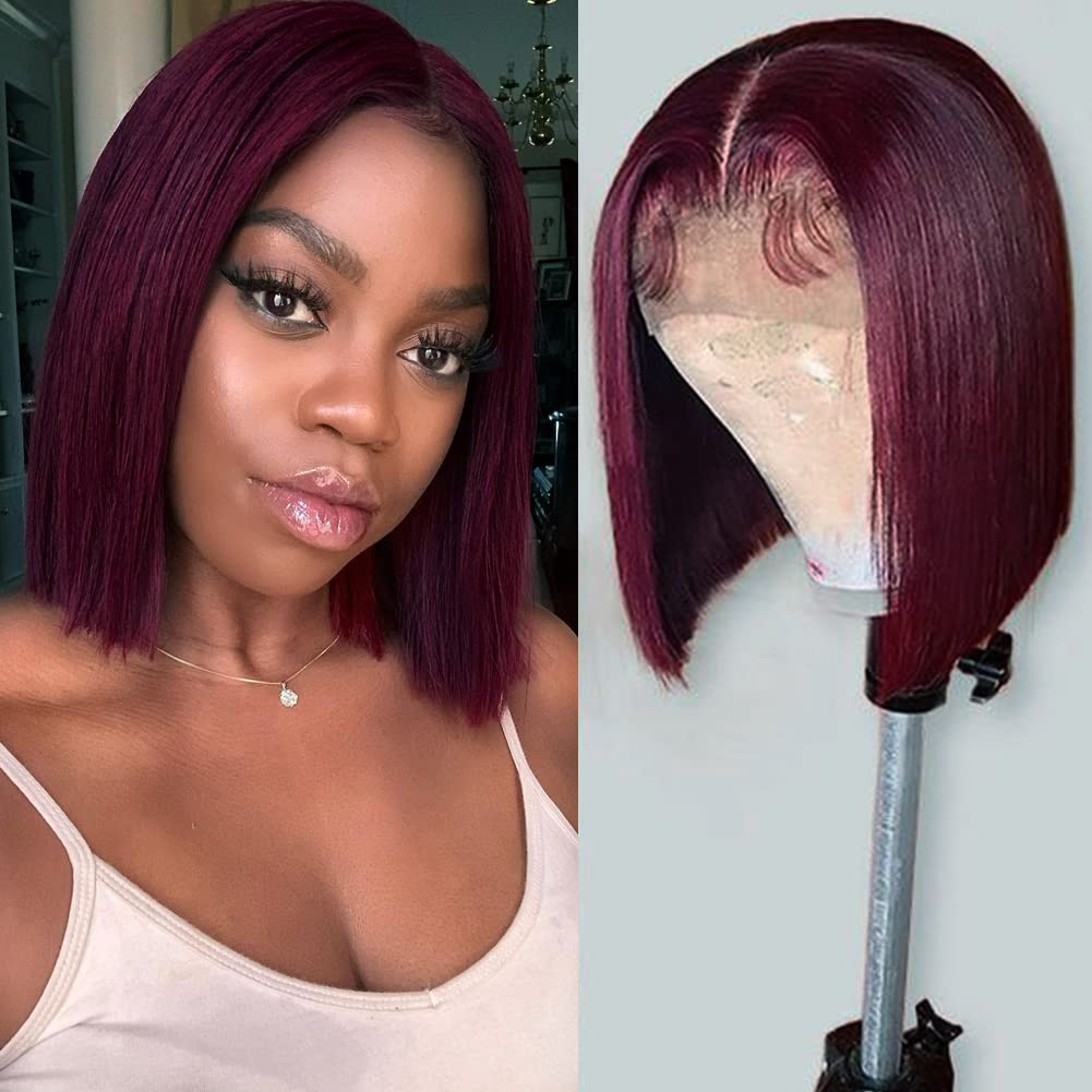 DÉBUT Glatte Bob Perücke, Echthaar, T-Teil, Spitzenfront, Bob-Perücke, vorgezupft, mit Babyhaar, 150