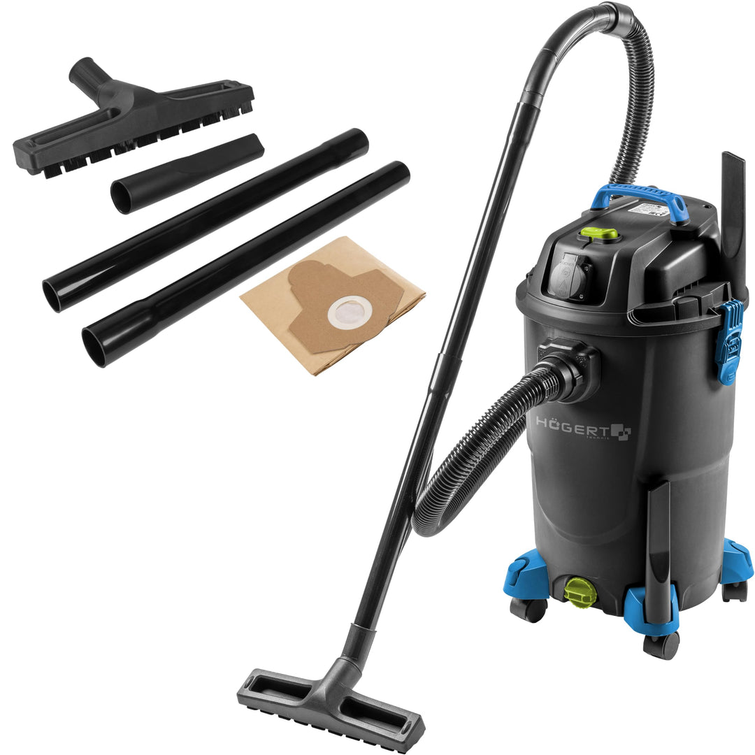 Högert Technik Nass- & Trockensauger, 30 L, 1200 W, antistatischer Schlauch, Blasfunktion, Steckdose