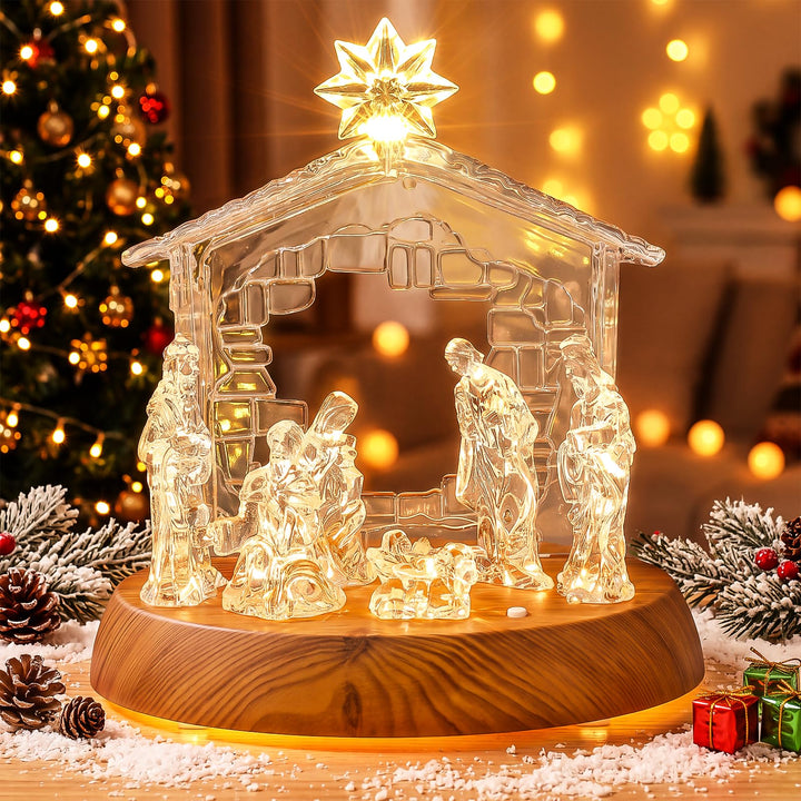 Avoalre Acryl Weihnachtskrippe mit Beleuchtung Warmweiss, Warmweiss