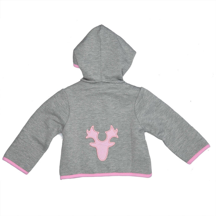 Eisenherz Baby Mädchen Kapuzenjacke Sweatjacke mit Geweih, in grau und rosa - fescher Trachtenlook i