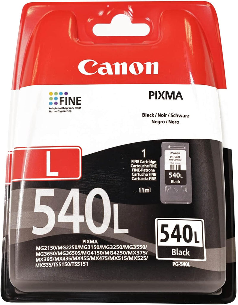 Canon PG-540L Black Ink Cartridge - 5224B010 Plastik (veraltet) mit Sicherheitsetikett, Plastik (ver