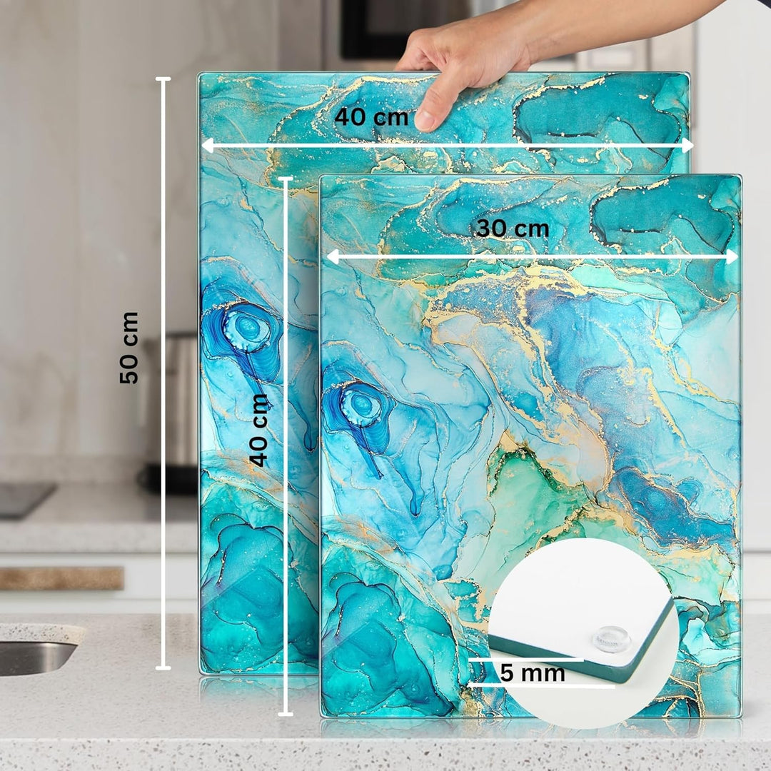 Glasschneidebrett 50×40cm – Hygienisches Schneidebrett aus gehärtetem Glas – Hitzebeständig, Kratzfe