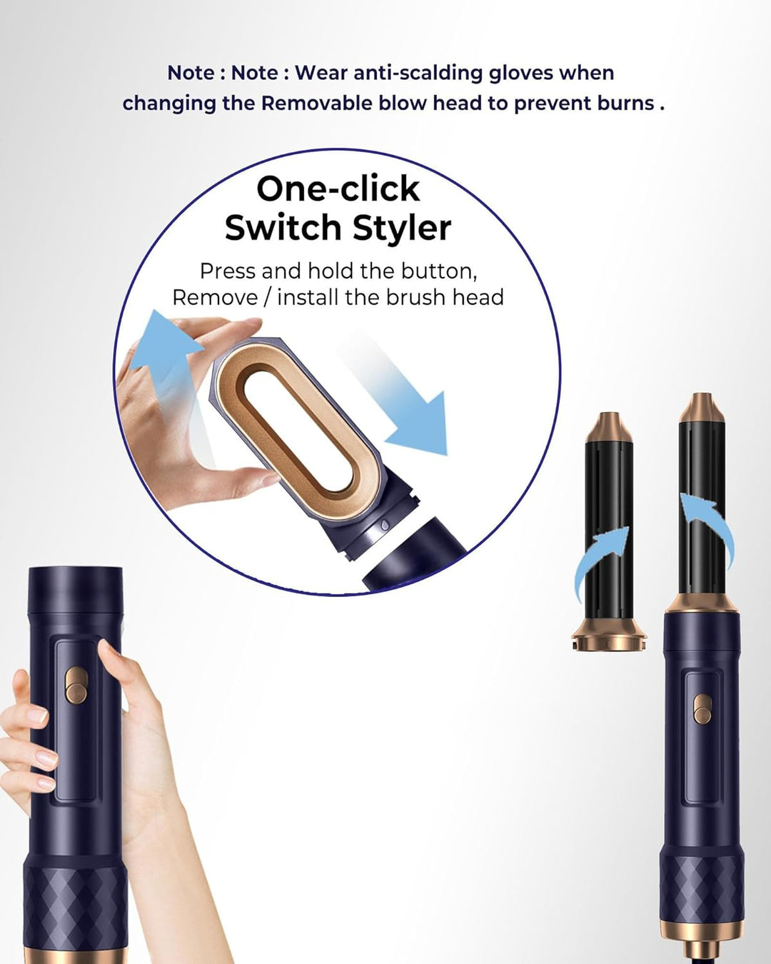 Airstyler 6 in 1 mit Luft-Lockenstab 1000W Ionen Haartrockner Hairstyler Warmluftbürste Rundbürstenf