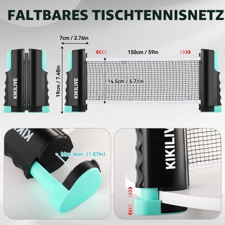Tischtennis Set mit ausziehbarem Netz, 2 Schlägern, 6 Bällen und Tragetasche – das tragbare Set für