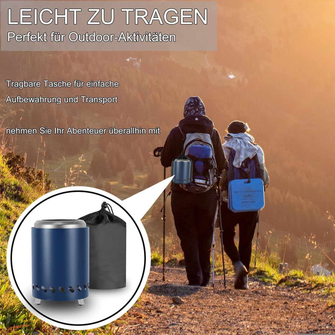 Tragbare Mini Feuerschale Edelstahl Camping mit Reisetasche, 14cm ⊘ * 20cm H Rauchfreie Feuerschale
