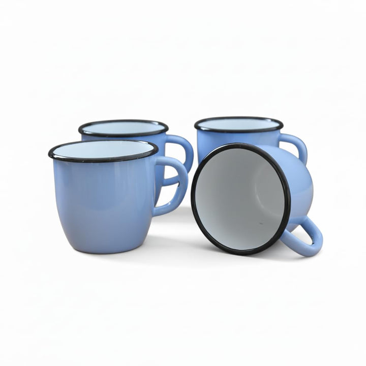 Madacha 4 x Metallbecher, emailliert, konisch, hellblau, 250 ml