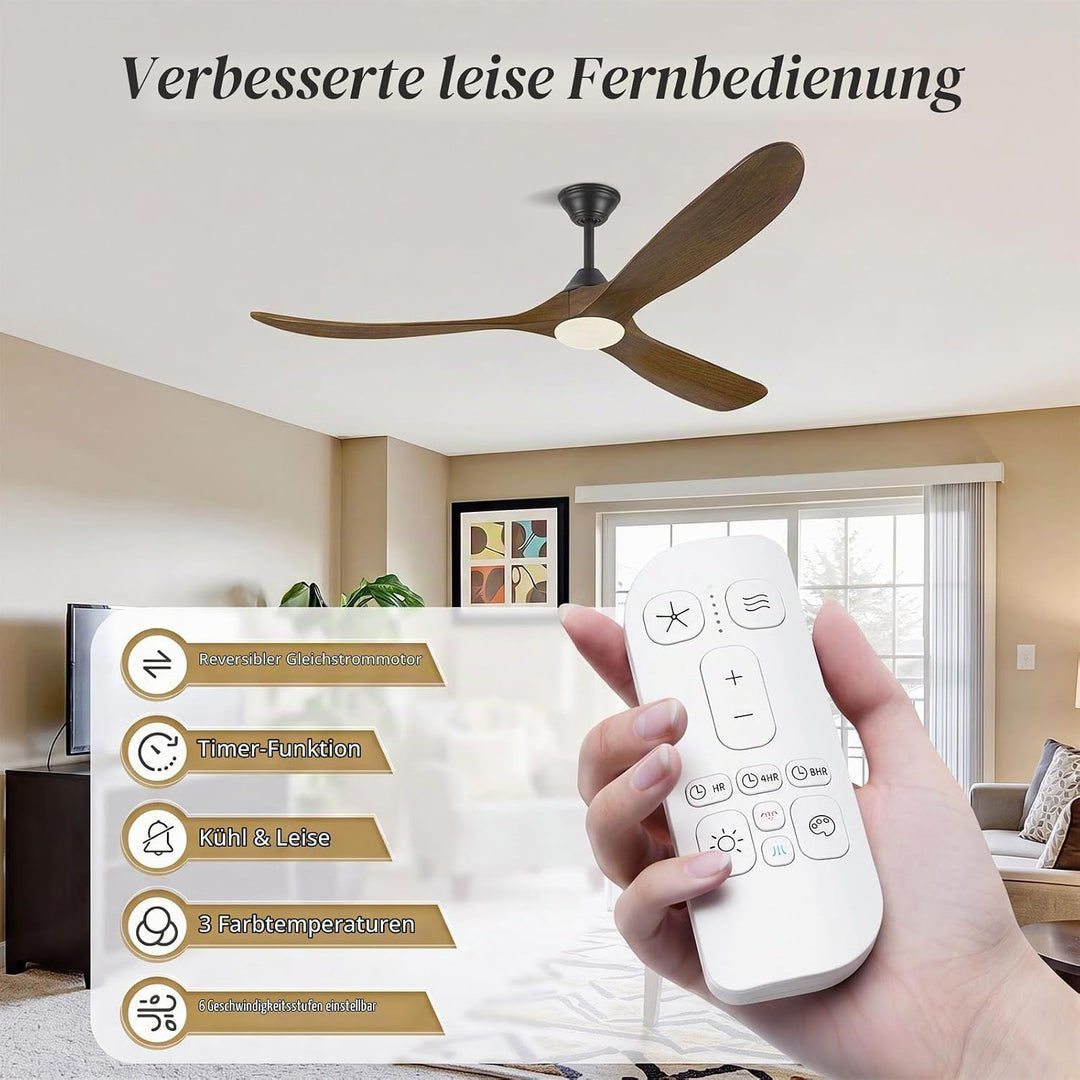 106cm Holz Deckenventilator mit Licht, rustikaler Bauernhaus-Deckenventilator mit Fernbedienung, rev