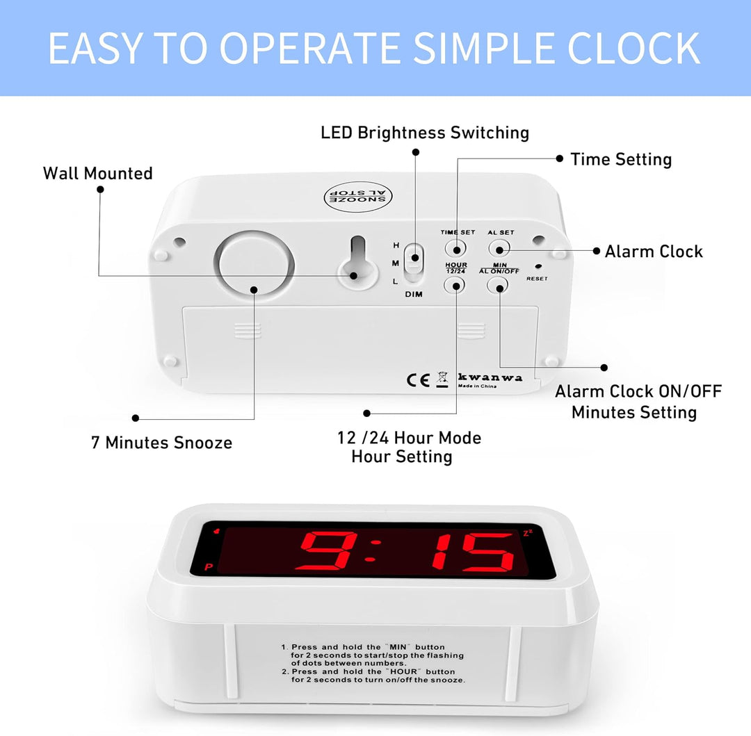 KWANWA Digitaler Wecker, LED Uhr Batteriebetrieben Tischuhr mit 3 Einstellbarer Helligkeit/Snooze/Oh