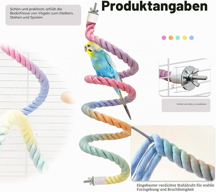 Vogelkäfig-Kletterseil-Spielzeug, Farbverlauf, buntes Vogelseil-Ständer, biegbares Kletterseil, Voge