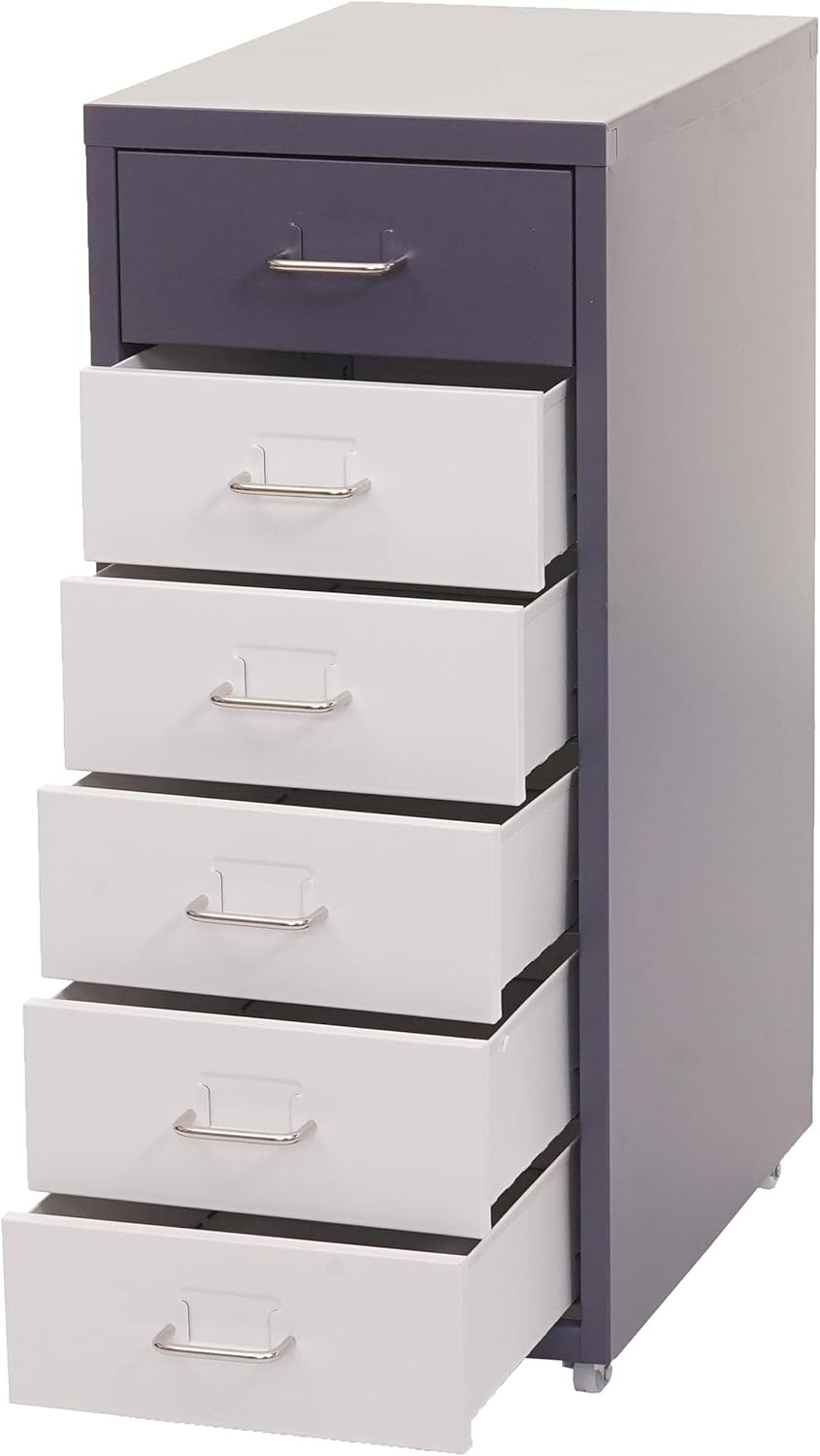 Mendler Rollcontainer Boston T851, Schubladenschrank Stahlschrank, 69x28x41cm 6 Schubladen - dunkelg