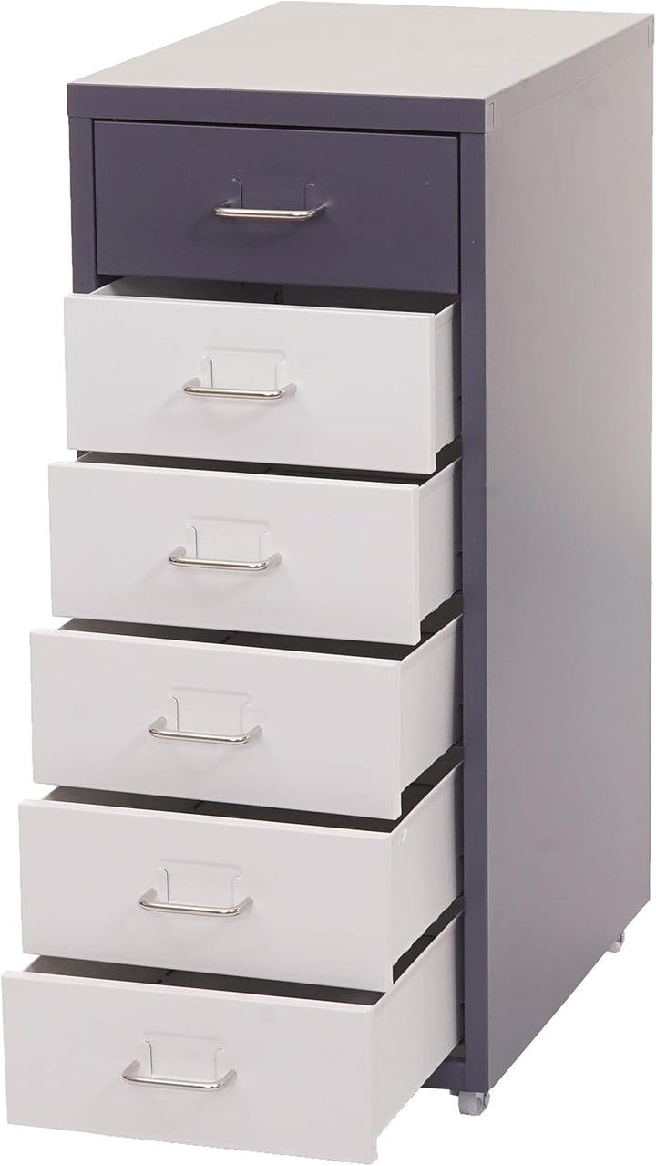 Mendler Rollcontainer Boston T851, Schubladenschrank Stahlschrank, 69x28x41cm 6 Schubladen - dunkelg