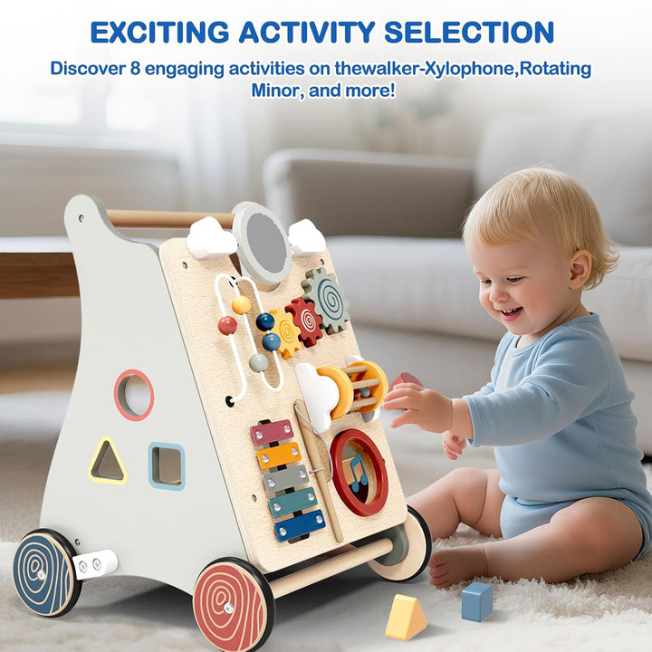 2 in 1 Multifunktional Lauflernwagen Holz Baby Lauflernhilfe ab 1 Jahr, Baby Walker Schiebewagen mit