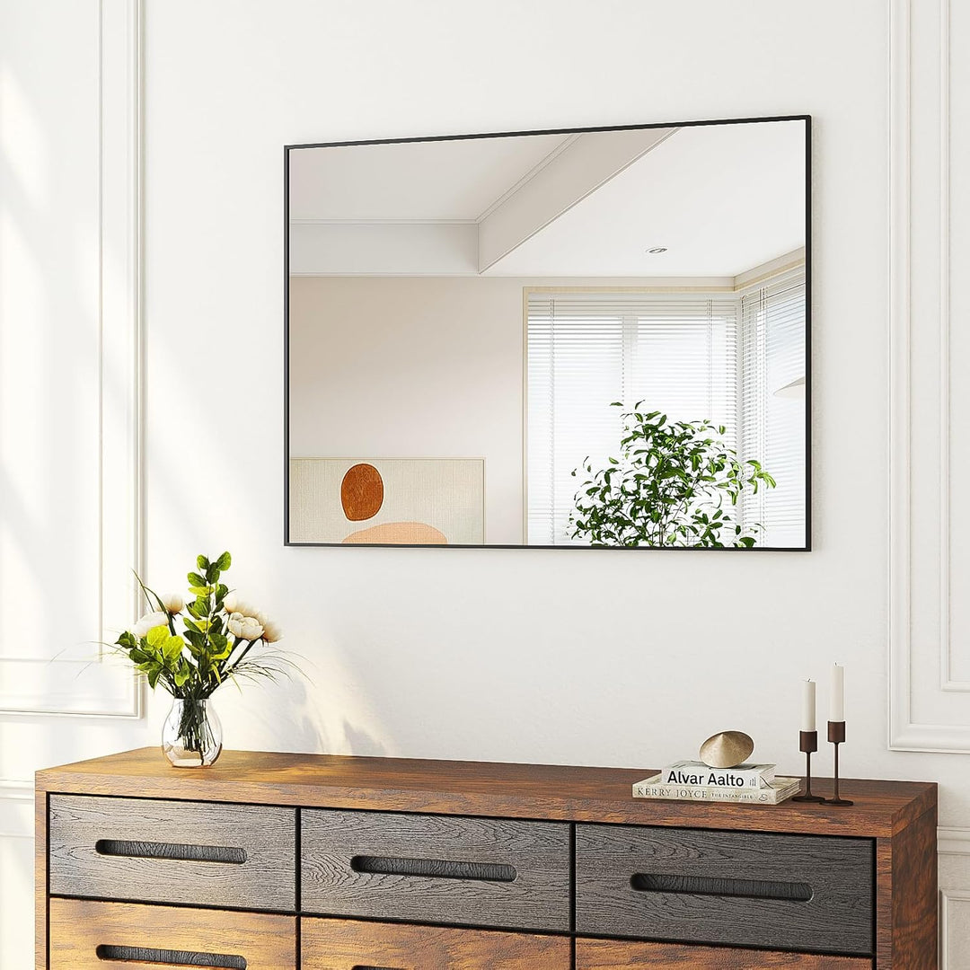 Boromal Spiegel Schwarz 40x60cm Badezimmer Spiegel Vertikal/Horizontal Dekorative Wandspiegel für Ba