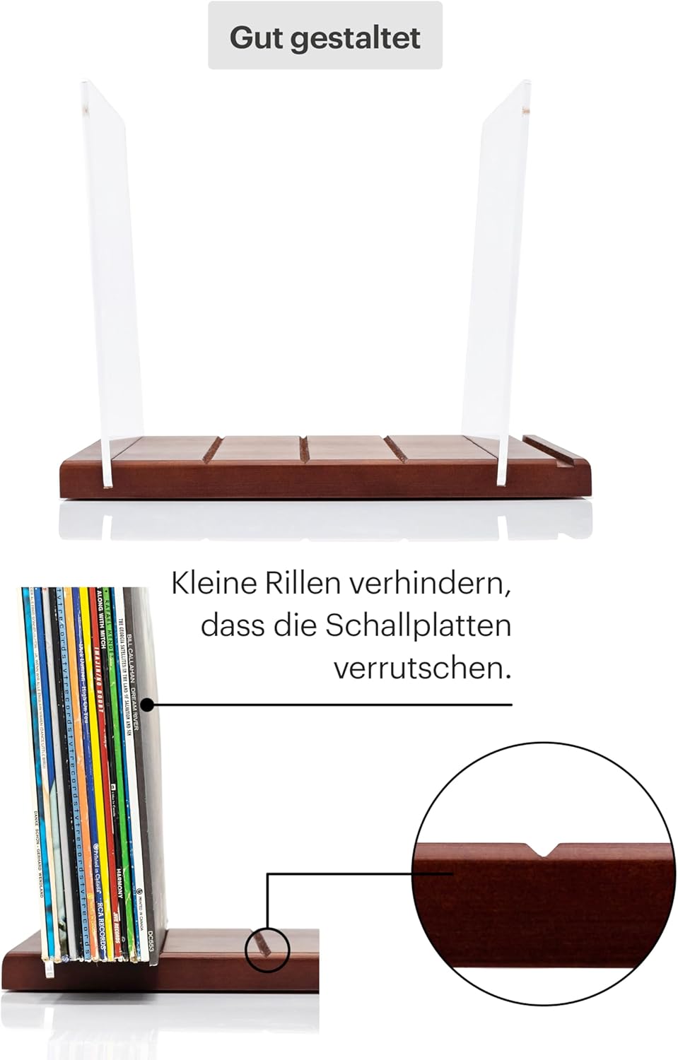 Schallplattenständer - Ein Plattenhalter im minimalistischen Design - 50 LP Kapazität - mit einer vo