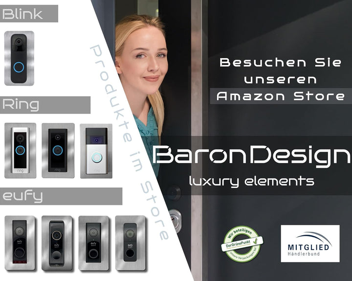 Baron Design | Edelstahl Blende ohne Bohren | Zubehör für Blink Doorbell | Halterung, Schild, Befest