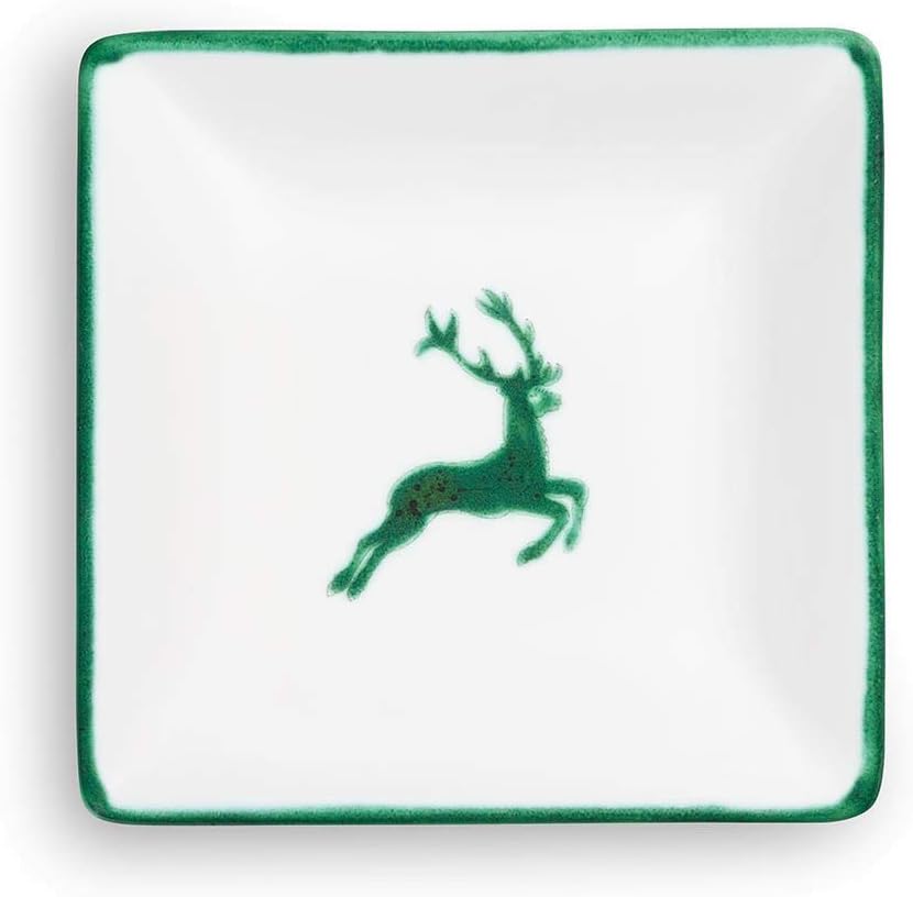 GMUNDNER KERAMIK Snackschale Grösse: l= 11 cm x b= 11 cm x h= 2.8 cm grüner Hirsch Geschirr, handgem