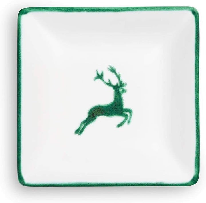 GMUNDNER KERAMIK Snackschale Grösse: l= 11 cm x b= 11 cm x h= 2.8 cm grüner Hirsch Geschirr, handgem