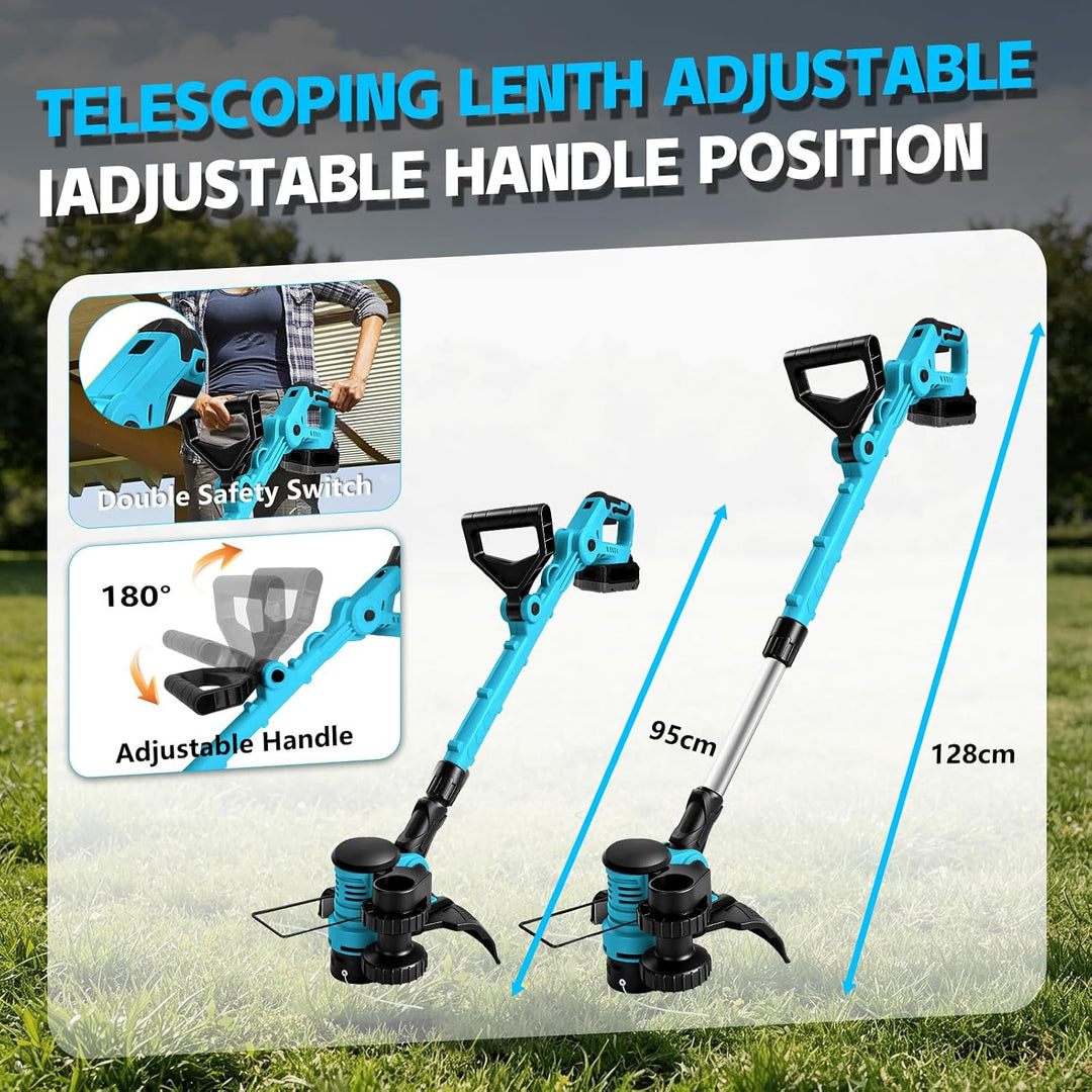 2IN1 Akku-Rasentrimmer kompatibel mit Makita, teleskopisch | 2×3000mAh Akku+Ladegerät, 6 Fäden, Seit