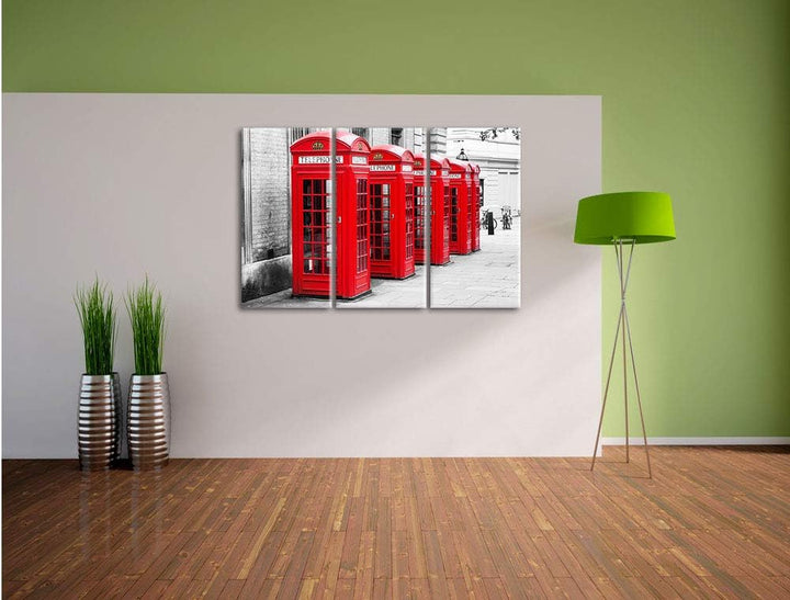 Pixxprint rote Londoner Telefonzellen 3-Teiler Leinwandbild 120x80 Bild auf Leinwand